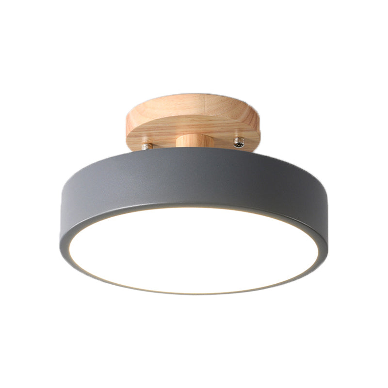Corridor LED Ceiling Light Simplicity Wood Semi Flush Mount Lighting with Round Acrylic Shade Clearhalo 'Ceiling Lights' 'Close To Ceiling Lights' 'Close to ceiling' 'Semi-flushmount' Lighting' 2294160