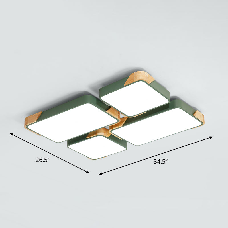 Rectangle LED Flushmount Ceiling Lamp Modern Metal Wood Flush Light for Living Room Green Rectangle Clearhalo 'Ceiling Lights' 'Close To Ceiling Lights' 'Close to ceiling' 'Flush mount' Lighting' 2294211