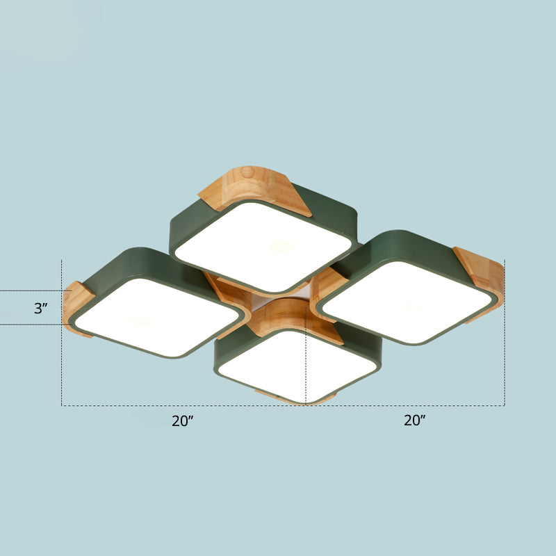 Rectangle LED Flushmount Ceiling Lamp Modern Metal Wood Flush Light for Living Room Green Square Plate Clearhalo 'Ceiling Lights' 'Close To Ceiling Lights' 'Close to ceiling' 'Flush mount' Lighting' 2294216