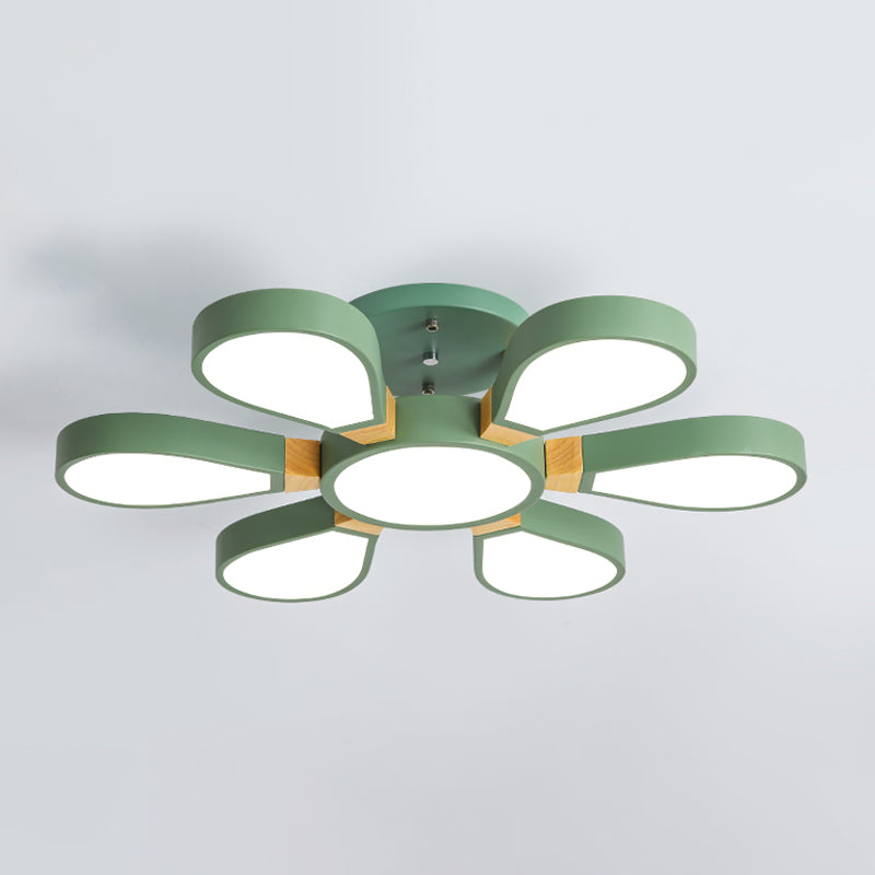 Living Room LED Ceiling Lamp Nordic Style Semi Flush Mount Light with Petal Acrylic Shade 6 Green White Clearhalo 'Ceiling Lights' 'Close To Ceiling Lights' 'Close to ceiling' 'Semi-flushmount' Lighting' 2294253