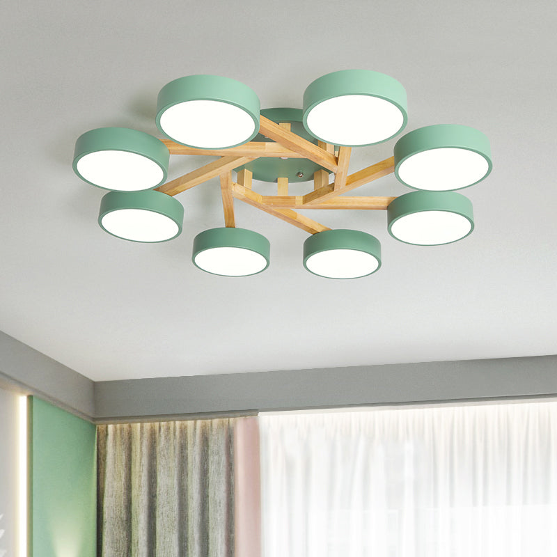 Wood Branch Ceiling Flush Light Minimalistic LED Semi Flush Mount Lamp with Round Acrylic Shade Clearhalo 'Ceiling Lights' 'Close To Ceiling Lights' 'Close to ceiling' 'Semi-flushmount' Lighting' 2294288