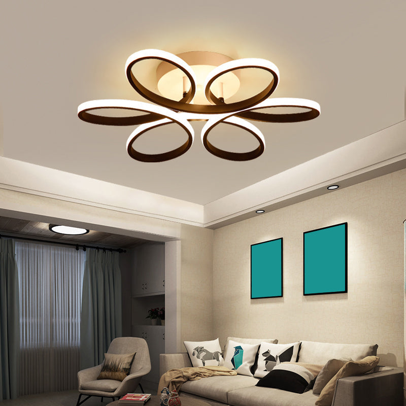 Floral Metal Flush Light Fixture Modern LED Black Semi Flush Ceiling Light for Bedroom Clearhalo 'Ceiling Lights' 'Close To Ceiling Lights' 'Close to ceiling' 'Semi-flushmount' Lighting' 2294517