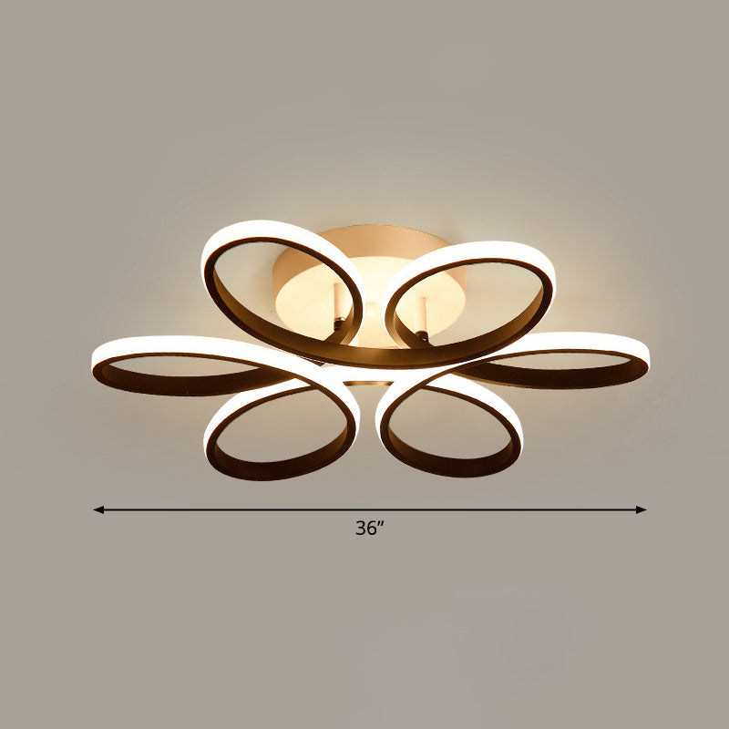 Floral Metal Flush Light Fixture Modern LED Black Semi Flush Ceiling Light for Bedroom Black 36" Remote Control Stepless Dimming Clearhalo 'Ceiling Lights' 'Close To Ceiling Lights' 'Close to ceiling' 'Semi-flushmount' Lighting' 2294521