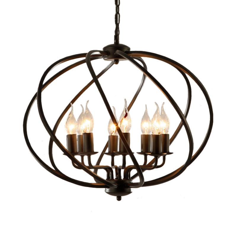 Candle Living Room Pendant Chandelier Country Metal 8 Lights Black Hanging Fixture with Cage Clearhalo 'Ceiling Lights' 'Chandeliers' Lighting' options 229475