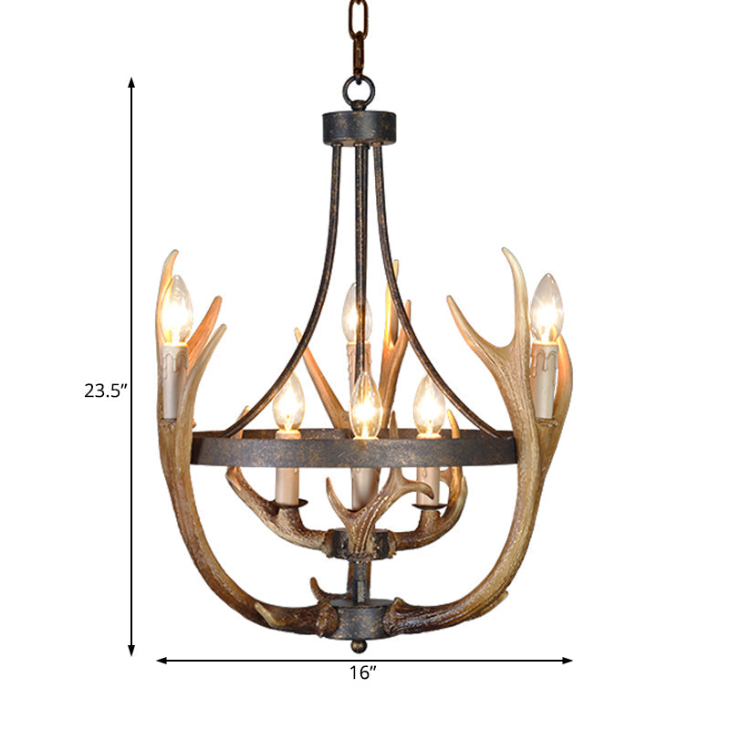 6/9 Lights Pendant Lighting Rustic Wheel Resin Chandelier Lamp in Brown for Dining Room with Elk Deco Clearhalo 'Ceiling Lights' 'Chandeliers' Lighting' options 229494