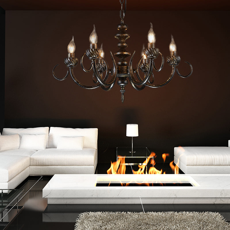 6 Lights Branch Chandelier Lighting Rustic Antique Black Metal Pendant Light Fixture for Living Room Antique Black Clearhalo 'Ceiling Lights' 'Chandeliers' Lighting' options 229530_54294a58-2e24-46ac-bfd2-7aac49dead8d