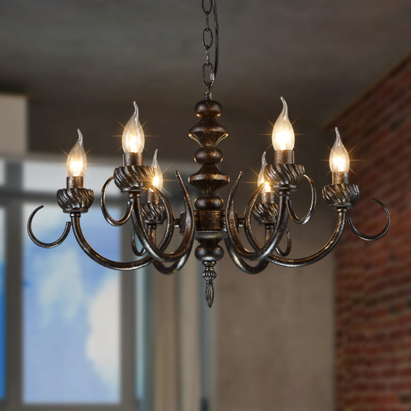 6 Lights Branch Chandelier Lighting Rustic Antique Black Metal Pendant Light Fixture for Living Room Clearhalo 'Ceiling Lights' 'Chandeliers' Lighting' options 229531