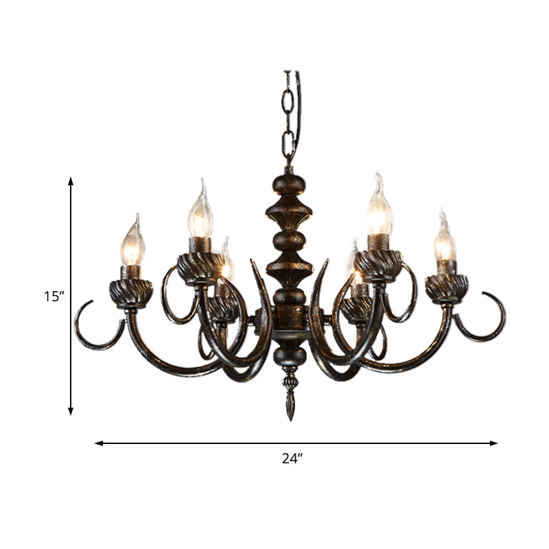 6 Lights Branch Chandelier Lighting Rustic Antique Black Metal Pendant Light Fixture for Living Room Clearhalo 'Ceiling Lights' 'Chandeliers' Lighting' options 229533