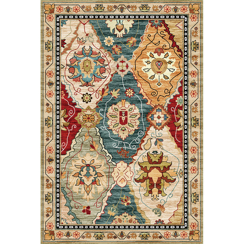 Vintage Living Room Rug Multi Colored Flower Printed Indoor Rug Polyster Easy Care Pet Friendly Carpet Beige Clearhalo 'Area Rug' 'Moroccan' 'Rugs' Rug' 2296172