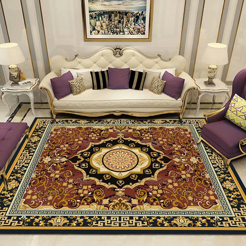 Multi Colored Persian Rug Synthetics Flower Printed Indoor Rug Anti-Slip Backing Pet Friendly Carpet for Decoration Tan Clearhalo 'Area Rug' 'Moroccan' 'Rugs' Rug' 2296452