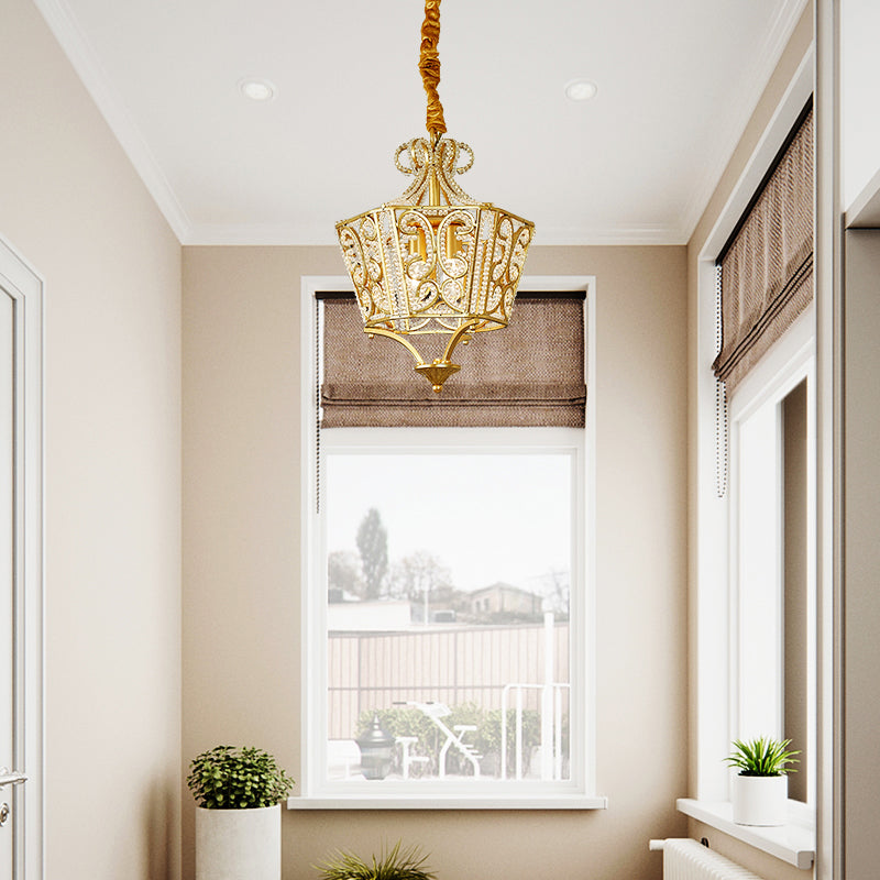 Lantern Crystal Chandelier Lighting Rustic 2 Lights Bedroom Pendant Lighting in Gold Gold Clearhalo 'Ceiling Lights' 'Chandeliers' Lighting' options 229693_8e3d381d-6b03-4d4c-bc27-d2a1322e6d9c