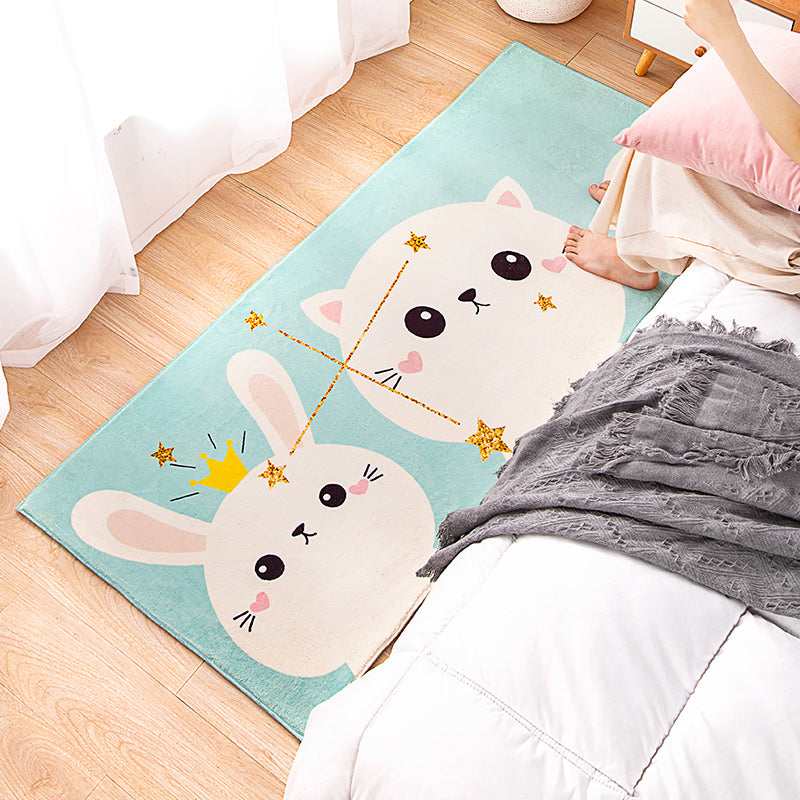Multi Color Cute Rug Polyster Cartoon Print Area Carpet Anti-Slip Backing Pet Friendly Area Rug for Living Room Aqua Clearhalo 'Area Rug' 'Rug' 2301525