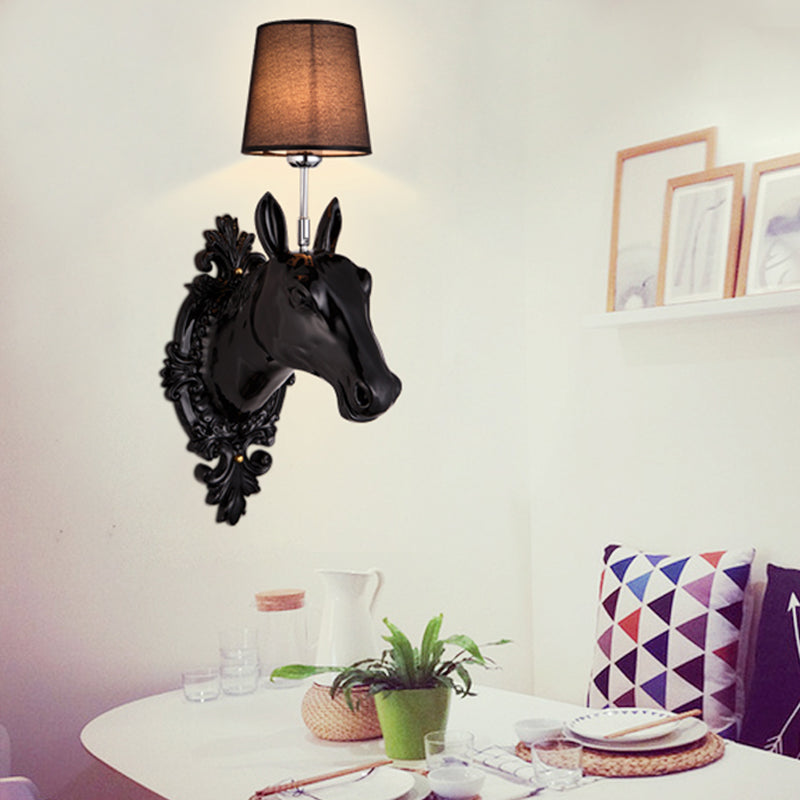 One Bulb Bedroom Wall Mounted Lamp Classic Black/White/Gold Sconce Light Fixture with Cone Fabric Shade Black Clearhalo 'Wall Lamps & Sconces' 'Wall Lights' Lighting' 230347
