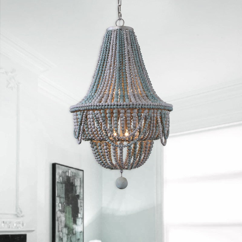 Pink/Blue Laser Cut Empire Chandelier Nordic Wood 8 Heads Pendant Lighting Fixture with Spherical Drop Blue Clearhalo 'Ceiling Lights' 'Chandeliers' Lighting' options 230509_51a7e8f1-6c52-414d-a44f-c9a1b5c0876b