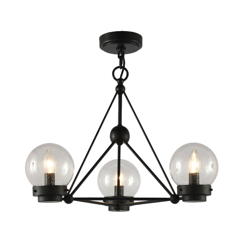 Ball Living Room Chandelier Pendant Clear Frosted Glass 3 Lights Modern Hanging Ceiling Light in Black with Triangle Design Clearhalo 'Ceiling Lights' 'Chandeliers' 'Close To Ceiling Lights' 'Glass shade' 'Glass' 'Modern Chandeliers' 'Modern' Lighting' 230515