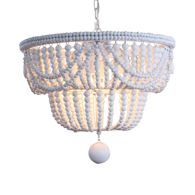 Wood Layered Chandelier Lamp Minimalism 4 Heads White Pendant Lighting Fixture with Global Drop Clearhalo 'Ceiling Lights' 'Chandeliers' Lighting' options 230523