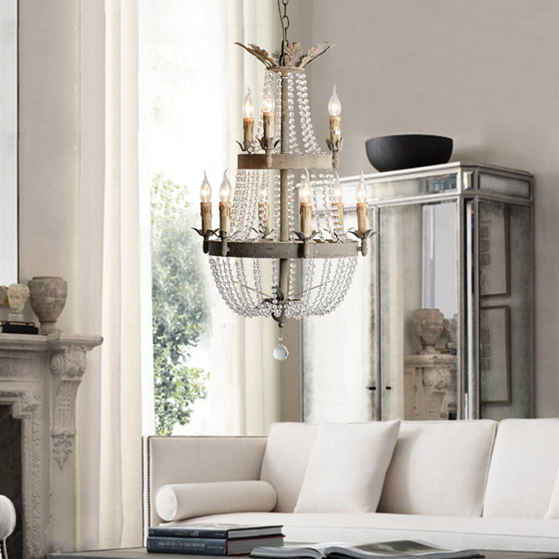 2-Tier Ceiling Chandelier Modernism Clear Crystal 9 Heads Hanging Light Fixture with Global Drop Clearhalo 'Ceiling Lights' 'Chandeliers' Lighting' options 230594