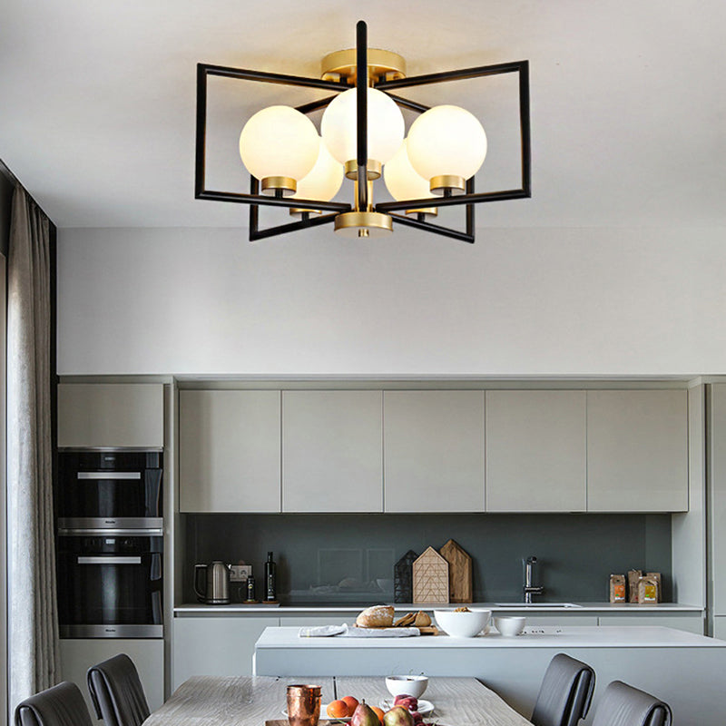 5 Lights Rectangle Flush Light Fixture Traditional White Glass Ceiling Mount for Living Room Clearhalo 'Ceiling Lights' 'Close To Ceiling Lights' 'Close to ceiling' 'Flush mount' Lighting' 230625