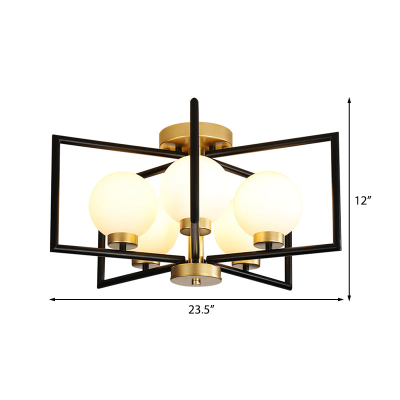 5 Lights Rectangle Flush Light Fixture Traditional White Glass Ceiling Mount for Living Room Clearhalo 'Ceiling Lights' 'Close To Ceiling Lights' 'Close to ceiling' 'Flush mount' Lighting' 230627