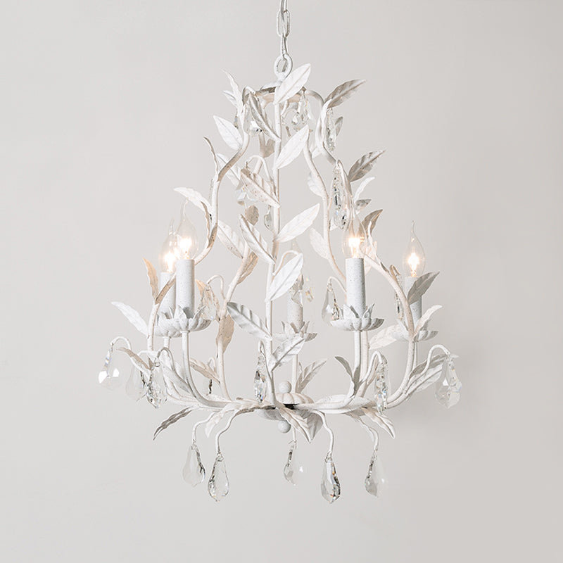 Branch Chandelier Lamp Nordic Metal 5 Heads Grey/White Pendant Lighting Fixture with Crystal Teardrop White Clearhalo 'Ceiling Lights' 'Chandeliers' Lighting' options 230630_37ba03c2-29d7-47b6-824f-b9ba42cbee82