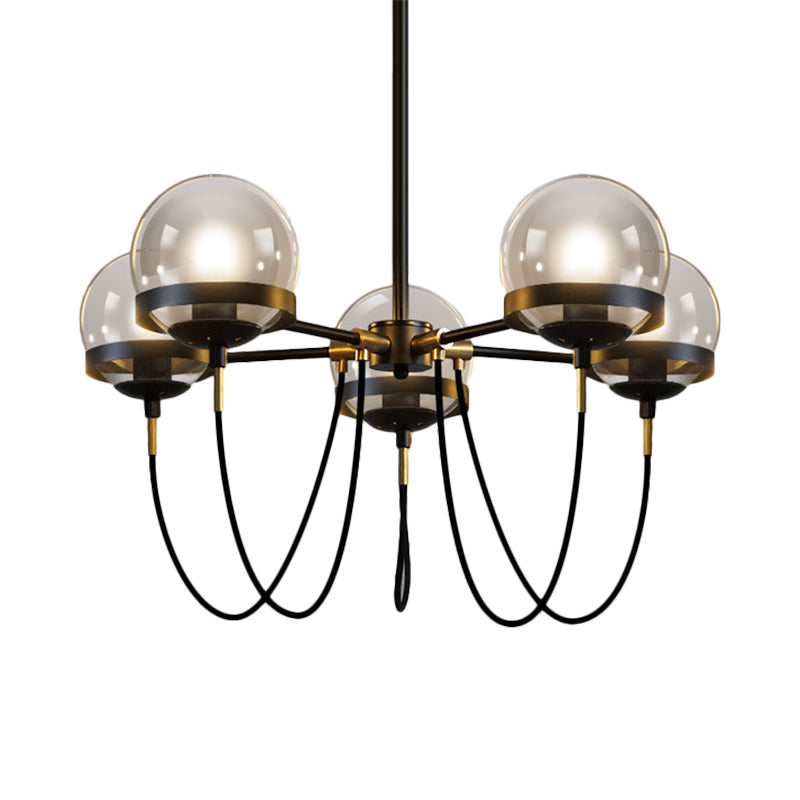 Global Clear Glass Pendant Chandelier Modernist Multi Lights Black/Gold Hanging Light Kit with Inner Smoke Glass Ball Shade Clearhalo 'Ceiling Lights' 'Chandeliers' 'Close To Ceiling Lights' 'Glass shade' 'Glass' 'Modern Chandeliers' 'Modern' Lighting' 230638
