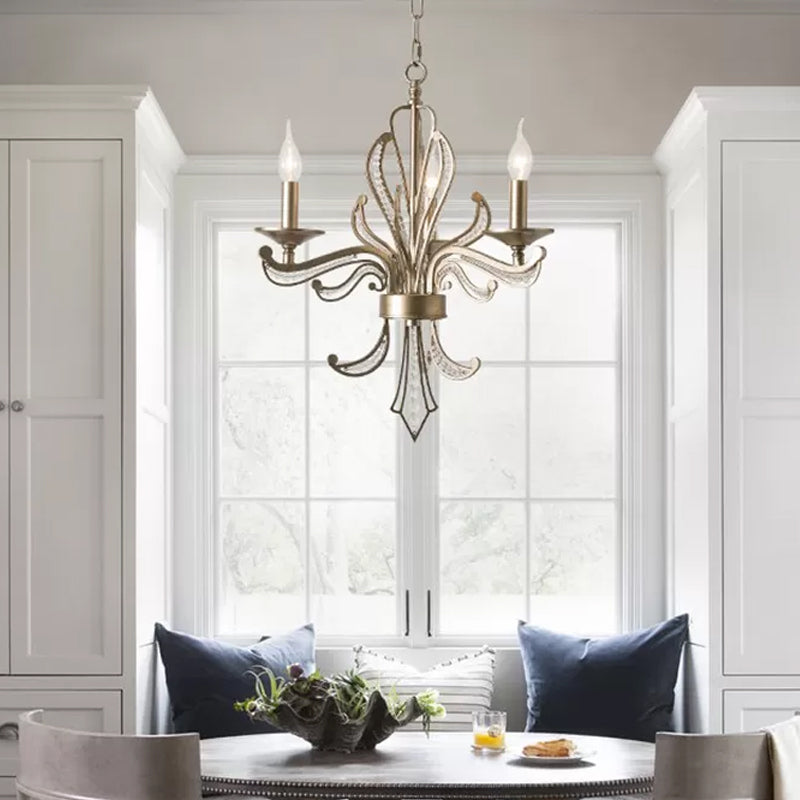 Crystal Candle Chandelier Lamp Modern 3/6 Bulbs Gold Pendant Lighting Fixture for Bedroom Clearhalo 'Ceiling Lights' 'Chandeliers' Lighting' options 230649