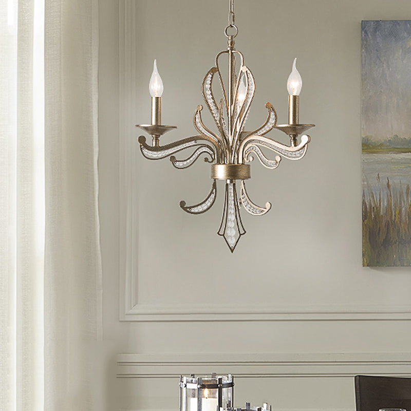 Crystal Candle Chandelier Lamp Modern 3/6 Bulbs Gold Pendant Lighting Fixture for Bedroom Clearhalo 'Ceiling Lights' 'Chandeliers' Lighting' options 230650