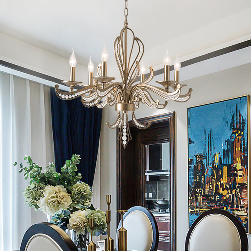 Crystal Candle Chandelier Lamp Modern 3/6 Bulbs Gold Pendant Lighting Fixture for Bedroom 6 Gold Clearhalo 'Ceiling Lights' 'Chandeliers' Lighting' options 230653_0dad9016-a112-4ff7-9617-c070475832f4