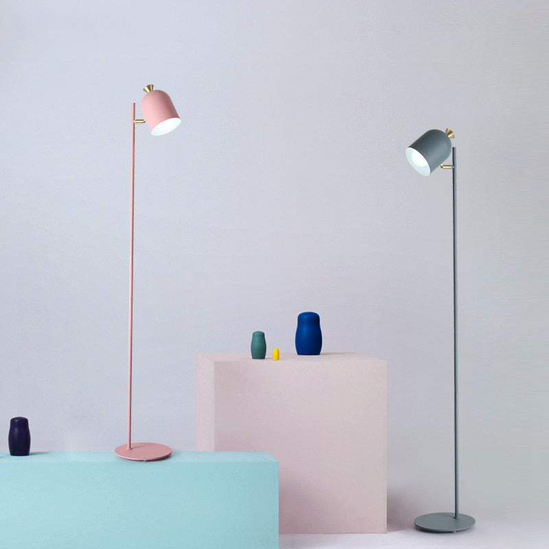 Macaron Cloche Shaped Floor Light Metal 1 Head Living Room Standing Lamp with Adjustable Joint Clearhalo 'Floor Lamps' 'Lamps' Lighting' 2307371