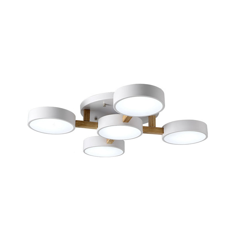 Round LED Semi Flush Ceiling Light Nordic Metal Bedroom Flush-Mount Light Fixture Clearhalo 'Ceiling Lights' 'Close To Ceiling Lights' 'Close to ceiling' 'Semi-flushmount' Lighting' 2307513