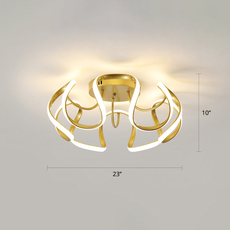 Seamless Curves Acrylic Ceiling Lighting Modern LED Semi Flush Mount Lighting for Bedroom Gold Third Gear Clearhalo 'Ceiling Lights' 'Close To Ceiling Lights' 'Close to ceiling' 'Semi-flushmount' Lighting' 2307678