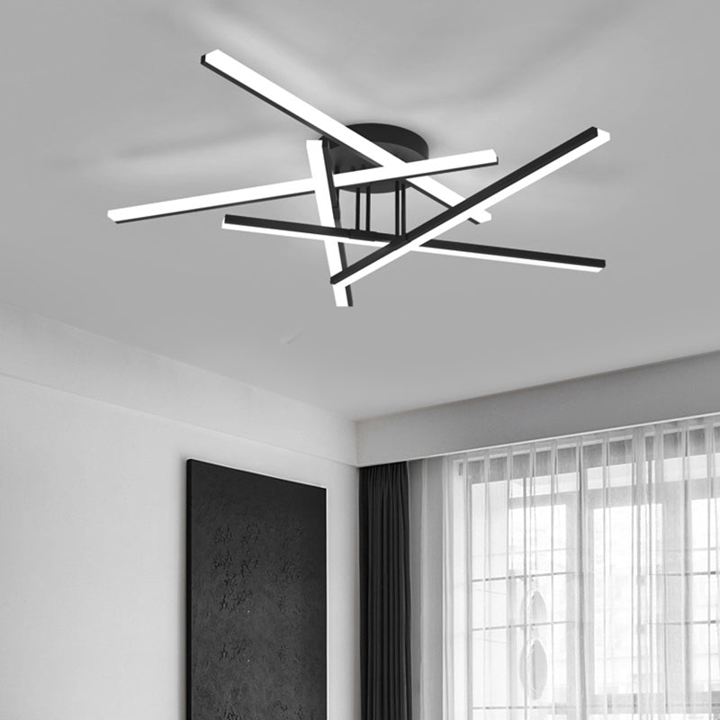 Minimalist Line Art Semi Flush Light Metal Living Room LED Ceiling Lamp in Black Clearhalo 'Ceiling Lights' 'Close To Ceiling Lights' 'Close to ceiling' 'Semi-flushmount' Lighting' 2307729