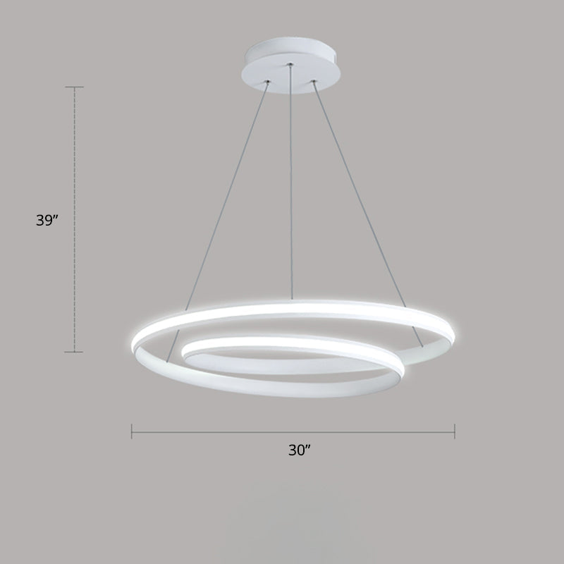 Loop Shaped Dining Room Suspension Lamp Aluminum LED Minimalist Chandelier Light White 30" White Clearhalo 'Ceiling Lights' 'Chandeliers' 'Modern Chandeliers' 'Modern' Lighting' 2307768