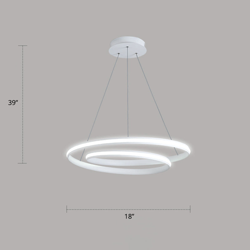 Loop Shaped Dining Room Suspension Lamp Aluminum LED Minimalist Chandelier Light White 18" White Clearhalo 'Ceiling Lights' 'Chandeliers' 'Modern Chandeliers' 'Modern' Lighting' 2307769