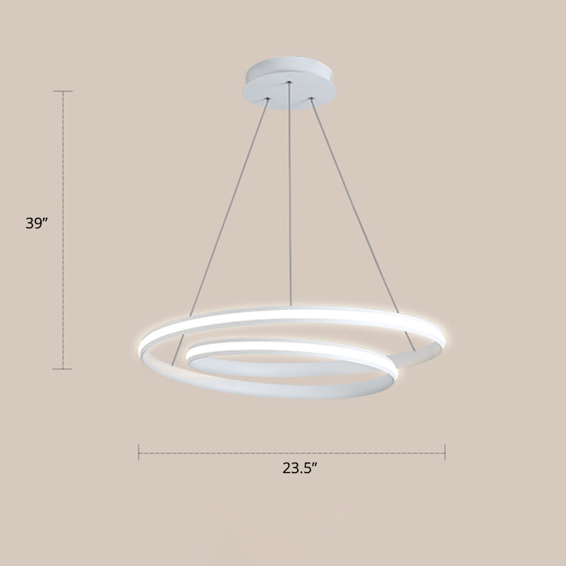 Loop Shaped Dining Room Suspension Lamp Aluminum LED Minimalist Chandelier Light White 23.5" Warm Clearhalo 'Ceiling Lights' 'Chandeliers' 'Modern Chandeliers' 'Modern' Lighting' 2307773