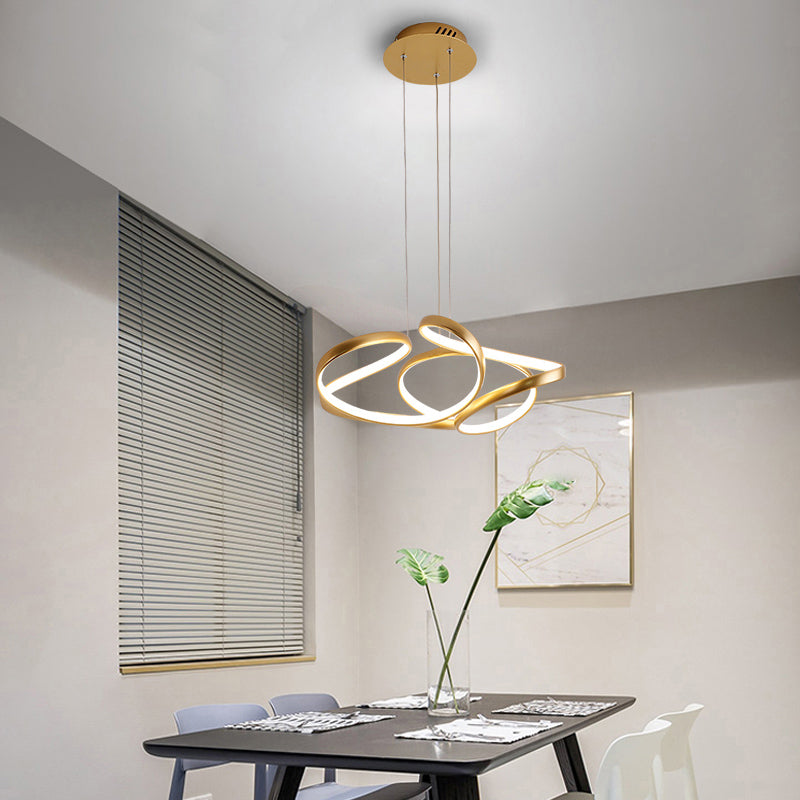 Metal Twisty LED Chandelier Lighting Simple Style Gold Hanging Lamp for Restaurant Clearhalo 'Ceiling Lights' 'Chandeliers' 'Modern Chandeliers' 'Modern' Lighting' 2307794