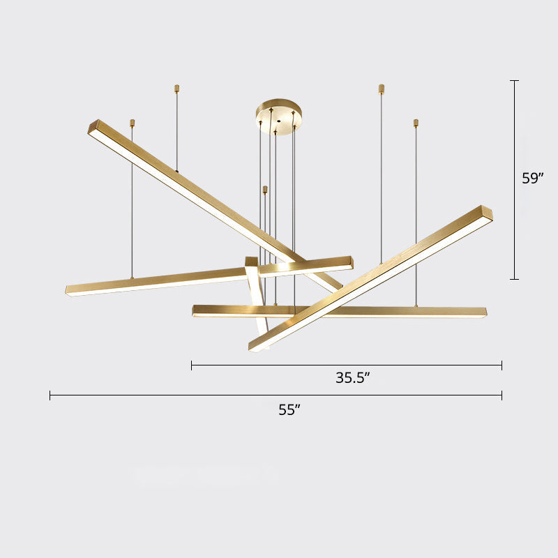 Bar-Shaped Chandelier Lighting Simplicity Metal Living Room LED Hanging Ceiling Light 5 Gold Warm Clearhalo 'Ceiling Lights' 'Chandeliers' 'Modern Chandeliers' 'Modern' Lighting' 2307803