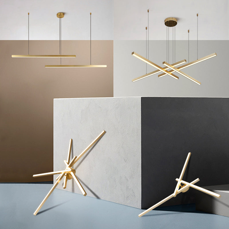 Bar-Shaped Chandelier Lighting Simplicity Metal Living Room LED Hanging Ceiling Light Clearhalo 'Ceiling Lights' 'Chandeliers' 'Modern Chandeliers' 'Modern' Lighting' 2307808