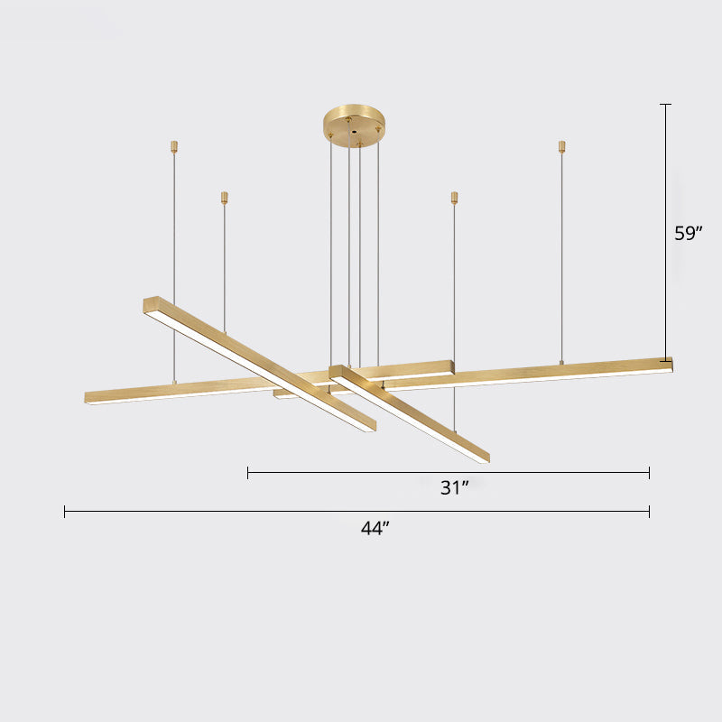 Bar-Shaped Chandelier Lighting Simplicity Metal Living Room LED Hanging Ceiling Light 4 Gold Third Gear Clearhalo 'Ceiling Lights' 'Chandeliers' 'Modern Chandeliers' 'Modern' Lighting' 2307811