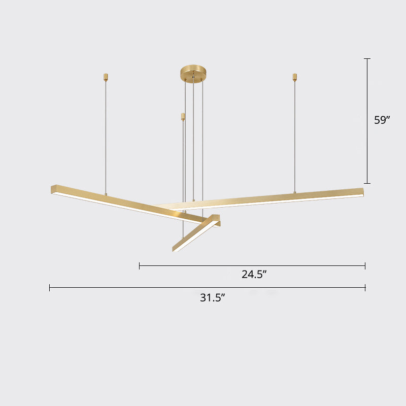 Bar-Shaped Chandelier Lighting Simplicity Metal Living Room LED Hanging Ceiling Light 3 Gold Warm Clearhalo 'Ceiling Lights' 'Chandeliers' 'Modern Chandeliers' 'Modern' Lighting' 2307813
