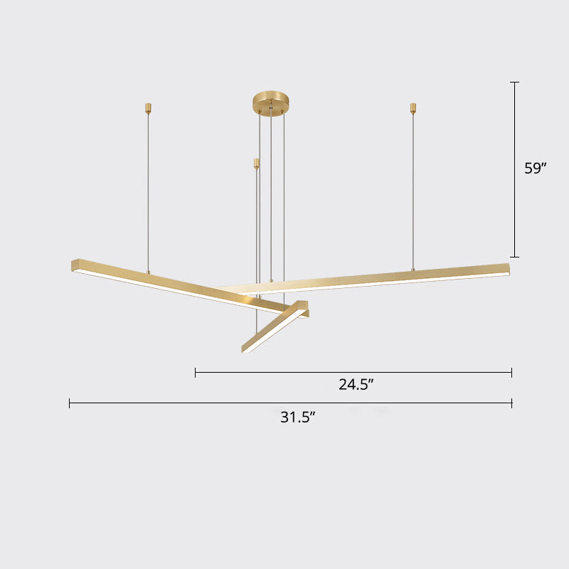 Bar-Shaped Chandelier Lighting Simplicity Metal Living Room LED Hanging Ceiling Light 3 Gold White Clearhalo 'Ceiling Lights' 'Chandeliers' 'Modern Chandeliers' 'Modern' Lighting' 2307815