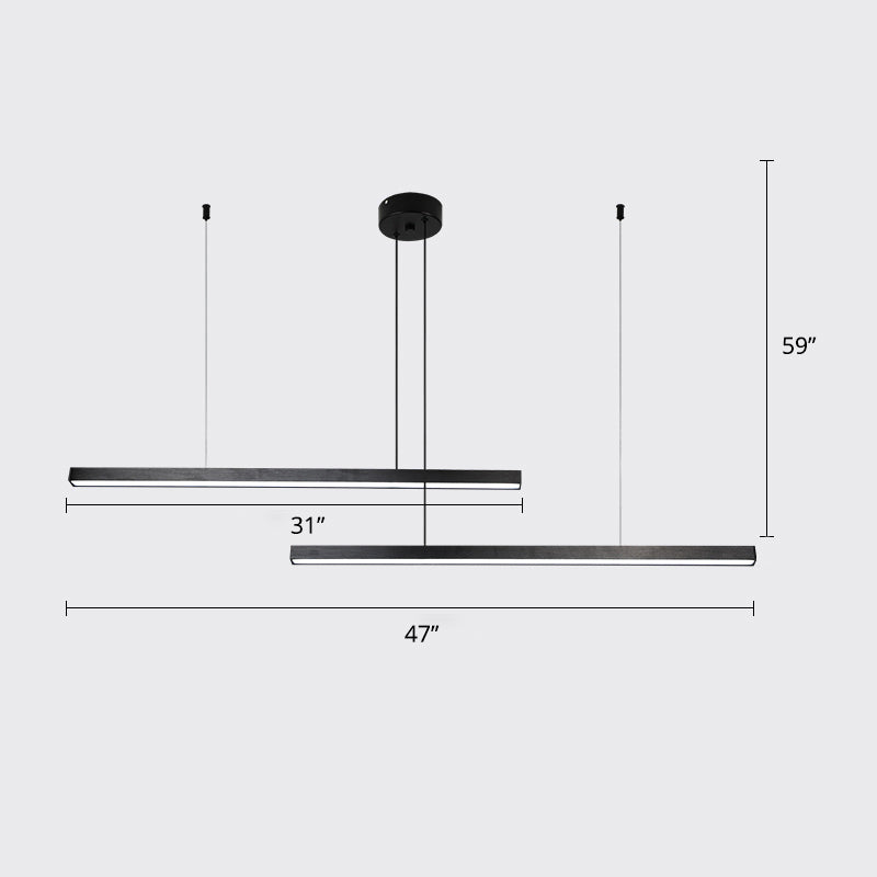 Bar-Shaped Chandelier Lighting Simplicity Metal Living Room LED Hanging Ceiling Light 2 Black Warm Clearhalo 'Ceiling Lights' 'Chandeliers' 'Modern Chandeliers' 'Modern' Lighting' 2307819