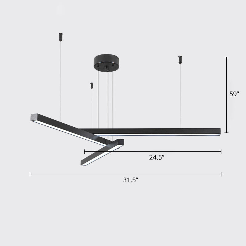 Bar-Shaped Chandelier Lighting Simplicity Metal Living Room LED Hanging Ceiling Light 3 Black Warm Clearhalo 'Ceiling Lights' 'Chandeliers' 'Modern Chandeliers' 'Modern' Lighting' 2307822