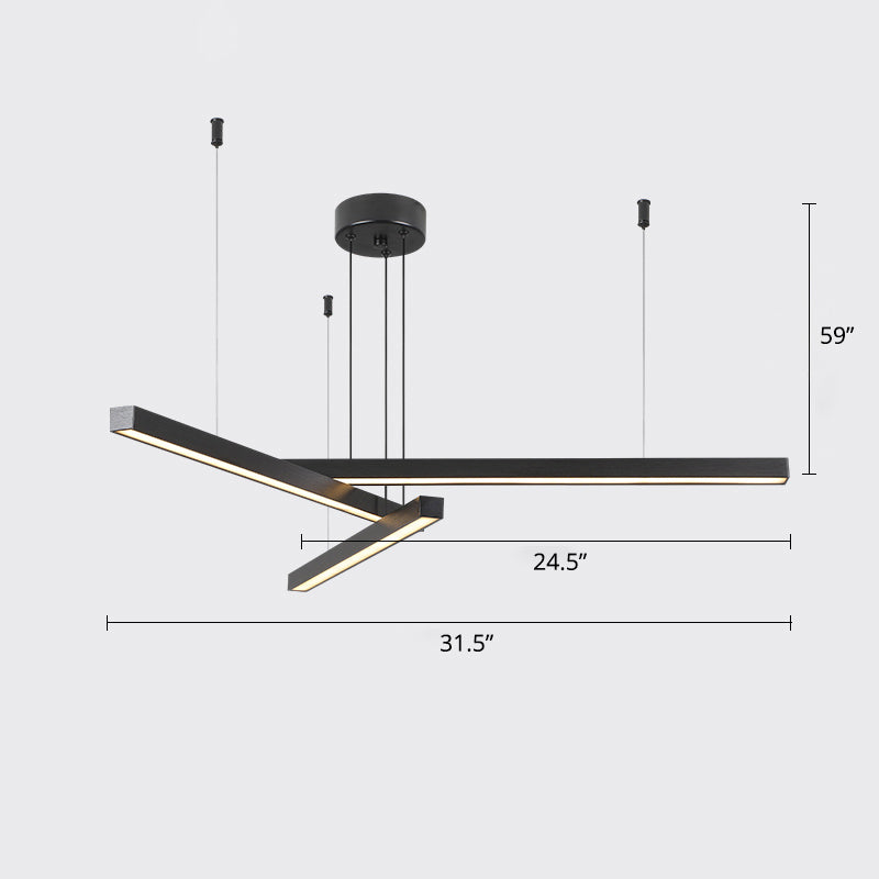 Bar-Shaped Chandelier Lighting Simplicity Metal Living Room LED Hanging Ceiling Light 3 Black Third Gear Clearhalo 'Ceiling Lights' 'Chandeliers' 'Modern Chandeliers' 'Modern' Lighting' 2307823