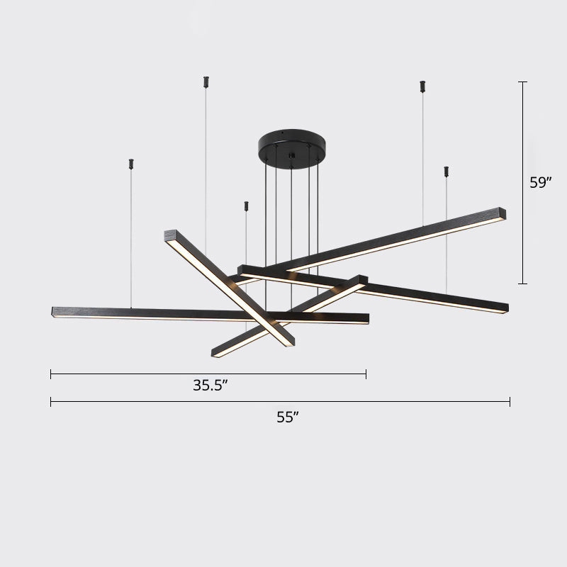 Bar-Shaped Chandelier Lighting Simplicity Metal Living Room LED Hanging Ceiling Light 5 Black White Clearhalo 'Ceiling Lights' 'Chandeliers' 'Modern Chandeliers' 'Modern' Lighting' 2307830