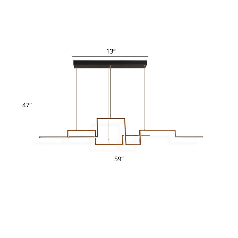 Line Art Metal Hanging Lamp Simplicity Black LED Island Lighting Fixture for Dining Room Black 59" Clearhalo 'Ceiling Lights' 'Island Lights' Lighting' 2307843