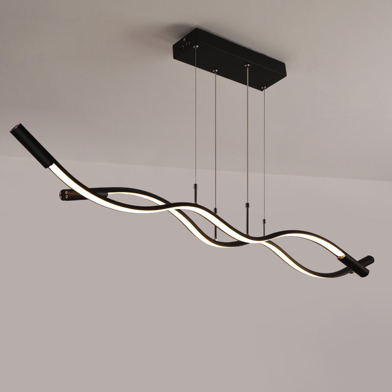 Minimalism Wave Shaped Pendant Lamp Aluminum Dining Room Island Lighting Fixture 2 Black Clearhalo 'Ceiling Lights' 'Island Lights' Lighting' 2307846