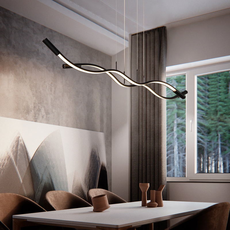Minimalism Wave Shaped Pendant Lamp Aluminum Dining Room Island Lighting Fixture Clearhalo 'Ceiling Lights' 'Island Lights' Lighting' 2307848
