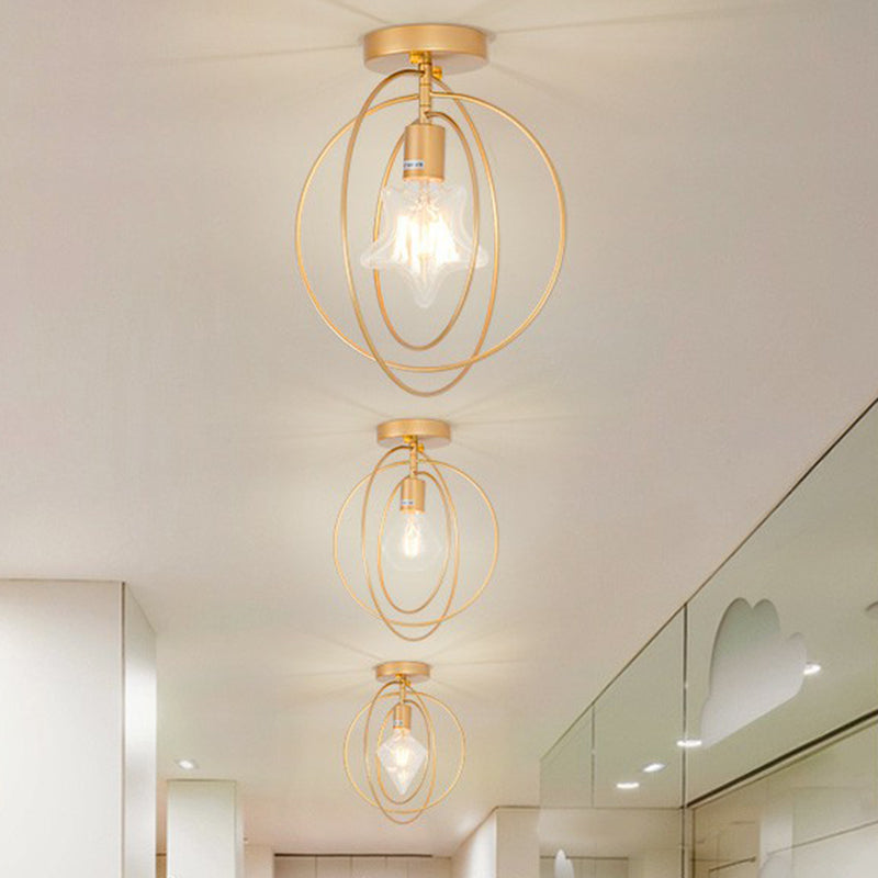 1 Head Geometric Semi Flush Light Nordic Metal Ceiling Mounted Lamp for Corridor Clearhalo 'Ceiling Lights' 'Close To Ceiling Lights' 'Close to ceiling' 'Semi-flushmount' Lighting' 2307897