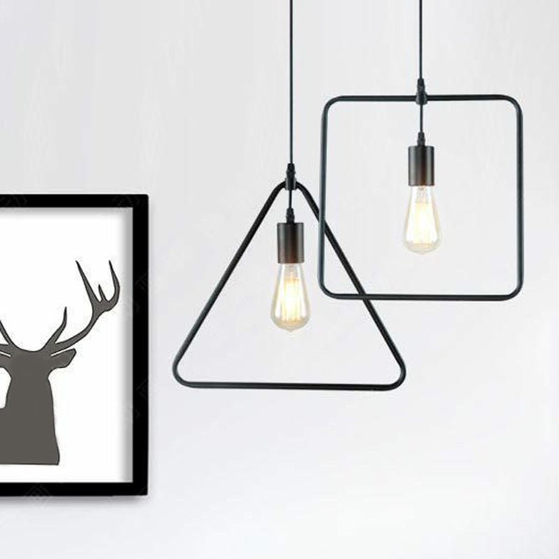 Vintage Geometric Pendant Light Single Metal Suspension Lighting in Black for Living Room Clearhalo 'Art Deco Pendants' 'Black' 'Cast Iron' 'Ceiling Lights' 'Ceramic' 'Crystal' 'Industrial Pendants' 'Industrial' 'Metal' 'Middle Century Pendants' 'Pendant Lights' 'Pendants' 'Rustic Pendants' 'Tiffany' Lighting' 2307907